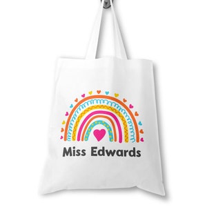 Personalised Teacher Bag, Custom Teacher Tote Bag, Any Name, Rainbow Tote Bag, Teacher Gift, Gifts For Teachers Gifts For Teaching Assistant