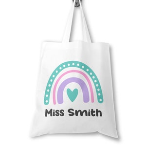 Personalised Teacher Bag, Custom Teacher Tote Bag, Any Name, Rainbow Tote Bag, Teacher Gift, Gifts For Teachers Gifts For Teaching Assistant