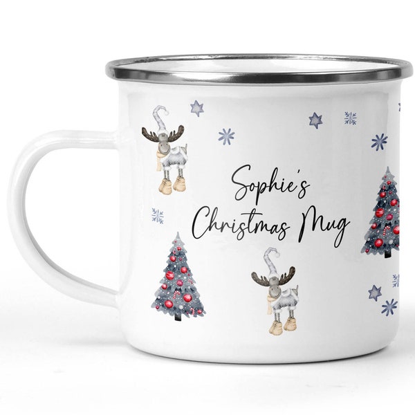 Personalised Christmas Mug, Kids Christmas Mug, Hot Chocolate Mug, Christmas Eve Box Filler, Boy Girl Xmas Secret Santa, Festive Enamel Mug