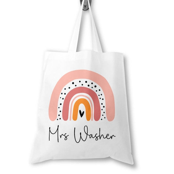 Personalised Teacher Bag, Custom Teacher Tote Bag, Any Name, Rainbow Tote Bag, Teacher Gift, School Leaving Gift for Teacher, Graduation