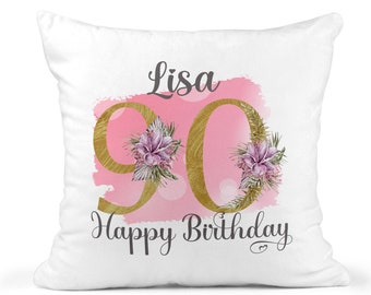 90th Birthday Gift for Women, Personalised Cushion / Pillow with Name and Floral Design, Birthday Gift for Mum, Birthday Gift For Nan, 1931