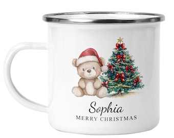 Personalised Christmas Mug, Kids Christmas Mug, Hot Chocolate Mug, Christmas Eve Box Filler, Boy Girl Xmas Secret Santa, Festive Enamel Mug