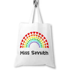 Personalised Teacher Bag, Custom Teacher Tote Bag, Any Name, Rainbow Tote Bag, Teacher Gift, Gifts For Teachers Gifts For Teaching Assistant