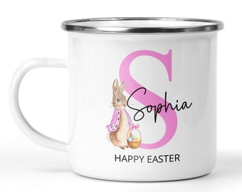 Personalised Easter Bunny Mug with Name, Custom Easter Hot Chocolate Mug, Kids Easter Cup, Easter Gift, Easter Decor, Children's Enamel Mug