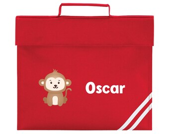 School Book Bag | Monkey | Back to School | Personalised Bookbag | Girls | Boys | School Bag with Name | Choice of Colours