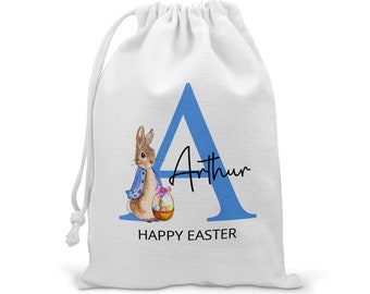 Personalised Initial Easter Bag, Custom Easter Gift, Easter Egg Sack, Easter Bunny Treat Bag, Easter, Kids Easter Egg Hunt Basket, Rabbit