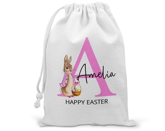 Personalised Initial Easter Bag, Custom Easter Gift, Easter Egg Sack, Easter Bunny Treat Bag, Easter, Kids Easter Egg Hunt Basket, Rabbit