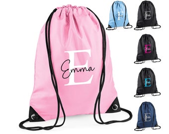 Personalised Drawstring Bag for Kids - Custom Monogrammed PE Kit / Gym / Swimming Bag - Ideal for Nursery and Primary School Boys and Girls