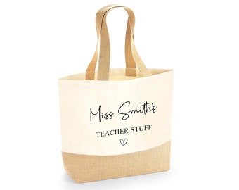 Personalised Teacher Bag, Custom Teacher Stuff Bag, Teacher Tote Bag, Teacher Gift, TA Gift, Thank You Teacher Present, Jute Lunch Bag