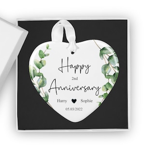 Couples Anniversary Heart Ornament, Eucalyptus Wedding, 1st, 2nd, 3rd, Hanging Decoration, Wedding Gift, Couples Gift, Husband, Wife