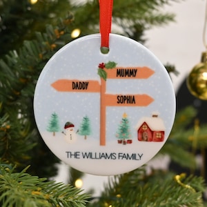 North Pole Signpost, Family Christmas Ornament with Names, Personalised Christmas Bauble for Xmas Tree, Christmas 2022, Decoration, Decor
