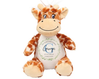 Personalised Christening Gift, Custom Baptism Gift, Giraffe Teddy Bear Soft Toy Plush, Christening Gift for Boys, Baby Keepsake, Present