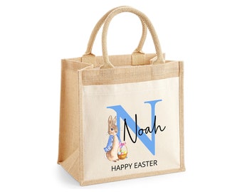 Personalised Easter Bag, Custom Easter Gift, Easter Egg Jute Bag, Easter Bunny Bag, Easter Decoration, Kids Easter Egg Hunt Basket, Rabbit