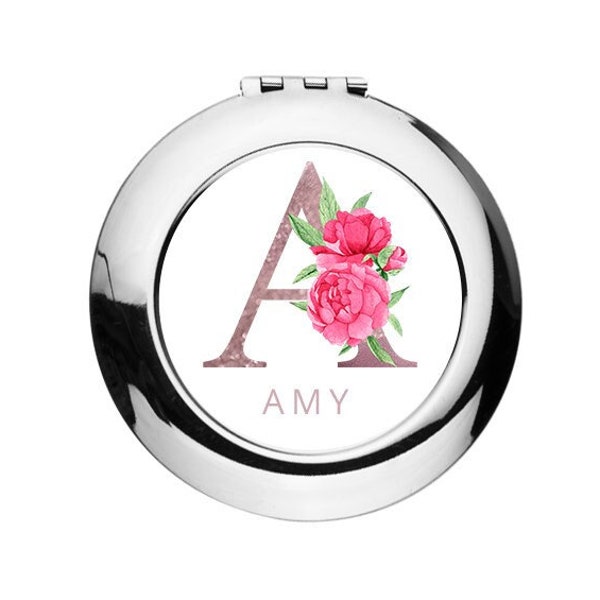 Personalised Compact Mirror, Custom Pocket Mirror with Name & Initial, Silver Chrome, Handbag Mirror, Beauty Mirror, Bridesmaid Gift for Her