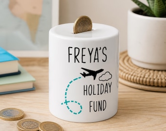 Personalised Holiday Fund Money Box | Piggy Bank | Savings Jar | Money Pot | Ceramic Money Box | Travel Fund | Money Jar | Adventure Fund