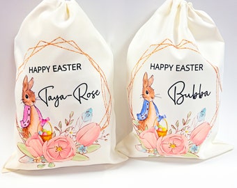 Personalised Easter Bag, Custom Easter Gift, Easter Egg Sack, Easter Bunny Treat Bag, Easter Decoration, Kids Easter Egg Hunt Basket, Rabbit