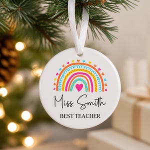 Personalised Rainbow Teacher Christmas Ornament - Personalised Teacher bauble with Name, Cute Personalised Teacher Keepsake Gift, Boho
