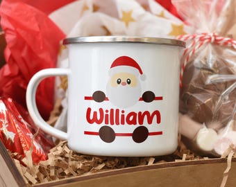 Personalised Christmas Mug with Santa Face & Name, Custom Kids Father Christmas Cup, Hot Chocolate Mug, Christmas Eve Box / Stocking Filler
