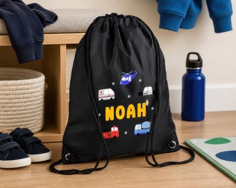 Cars Personalised Custom Drawstring Bag for Kids with Name - PE Kit / Gym / Swimming Bag - Ideal for Nursery & Primary School Girls