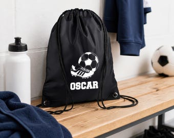 Personalised Football Custom Drawstring Bag for Kids with Initial - PE Kit / Gym / Swimming Bag - Ideal for Nursery & Primary School Girls
