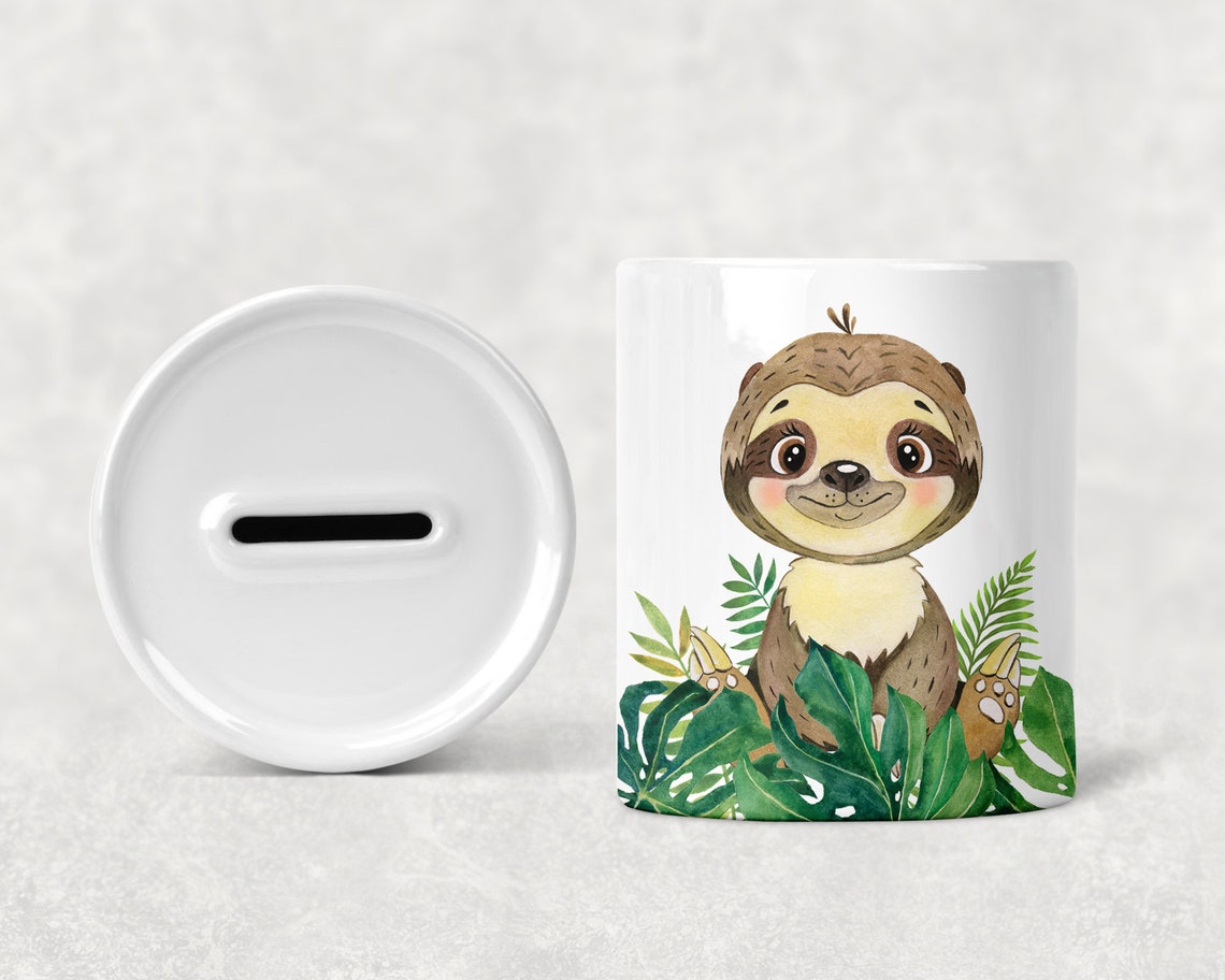 Personalised Children's Sloth Money Box Ceramic Money Etsy UK