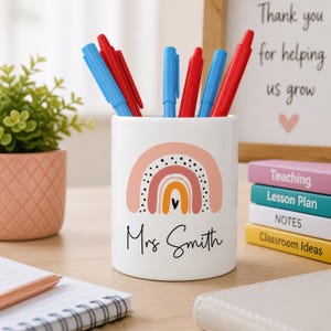 Personalised Teacher Pen Pot, Custom Teacher Pencil Pot, Desk Organiser, Rainbow Desk Tidy, Teacher Thank You Gift, TA Assistant Present