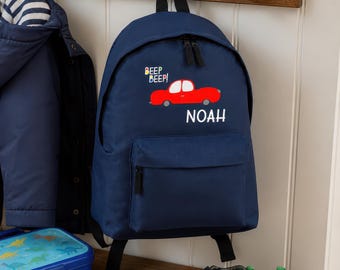 Personalised Kids Rucksack with Car & Name - Perfect for Boys, Girls, Nursery and Primary School Children, Back to School Backpack