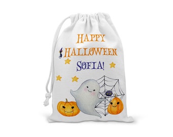 Personalised Halloween Gift Bag with Name, Custom Trick or Treat Bag, Halloween Sack, Halloween Decor, Ghost Party Bag Costume Accessory