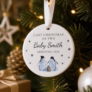 Personalised Last Christmas as Two Ornament, Baby Announcement Bauble, Custom Pregnancy Reveal Decoration, Baby Due 2027