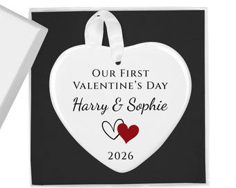 Personalised "Our First Valentine's" Heart Ceramic Ornament with Gift Box | Romantic Gift for Couples, Boyfriend, Girlfriend, Husband, Wife