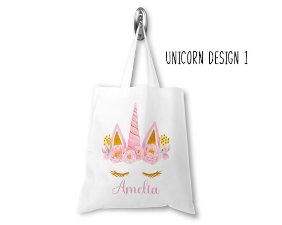 Personalized Name Unicorn Rose Cushion Cover Shopping Tote Bag Canvas Gift 