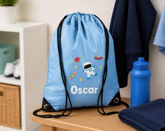 Personalised Space Drawstring Bag for Kids - PE Kit / Gym / Swimming Bag - Ideal for Nursery and Primary School Boys and Girls