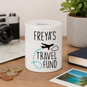 Personalised Travel Fund Money Box | Piggy Bank | Savings Jar | Money Pot | Ceramic Money Box | Holiday Fund | Money Jar | Adventure Fund