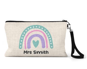 Personalised Teacher Pencil Case | Pink and Purple Rainbow Design | End of Term Gift | Nursery Worker | Teaching Assistant Thank You