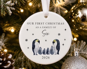 Our First Christmas as a Family of Six 2026 Bauble, Family of 6 Xmas Ornament, New Baby Gift, Keepsake, New Parents, Tree Decoration