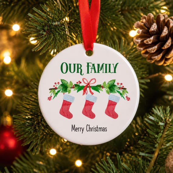 Personalised Family Christmas Ornament, Hanging Stockings, Custom Bauble, Family Gift, First Family Christmas Decoration, Kids, Dog Pet Cat