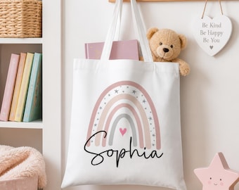 Personalised Tote Bag, Rainbow Tote Bag with Name, Shopper Bag, Kids Tote Bag, Kids Party Bags, Bag For Life, Reusable Bag, Birthday Party