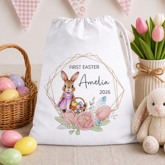 Personalised First Easter Bag, Custom 1st Easter Gift, New Baby Easter Gift, Easter Baby Gift, My First Easter, Easter Bunny Rabbit Decor
