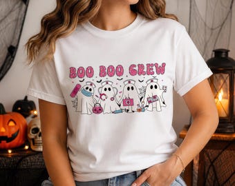 Halloween T-Shirt for Adults | Pink Ghost | Spooky Fun Tee | Halloween T-Shirt | Funny T-Shirt | Halloween Clothing | Gift for Nurse