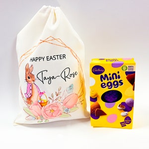 Personalised Easter Bag, Custom Easter Gift, Easter Egg Sack, Easter Bunny Treat Bag, Easter Decoration, Kids Easter Egg Hunt Basket, Rabbit image 4