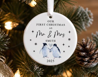 Personalised First Christmas as Mr & Mrs 2026 Bauble with Gift Box, Custom 1st Xmas Married Ornament Keepsake, Couples Tree Decoration Gift