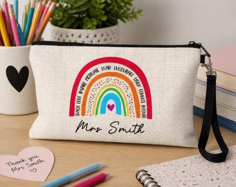 Personalised Motivational Rainbow Teacher Pencil Case | End of Term Gift | Nursery Worker Gift | Teaching Assistant Thank You | SENDCO