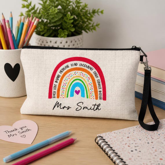 Personalised Motivational Rainbow Teacher Pencil Case | End of Term Gift | Nursery Worker Gift | Teaching Assistant Thank You | SENDCO