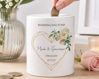 Personalised Wedding Fund Money Box, Custom Engagement Gift, Piggy Bank, Savings Jar, New Fiancé Gift, Engagement Gift For Couples, Present