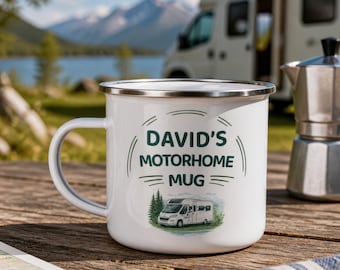 Personalised Motorhome Enamel Mug with Name