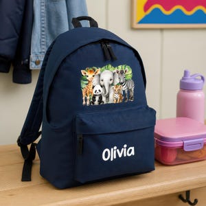 Personalised Kids Rucksack with Jungle Animals & Name - Perfect for Boys, Girls, Nursery and Primary School, Back to School Backpack