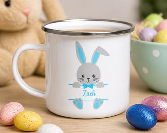 Personalised Easter Bunny Mug with Name, Custom Easter Hot Chocolate Mug, Kids Easter Cup, Easter Gift, Easter Decor, Children's Enamel Mug