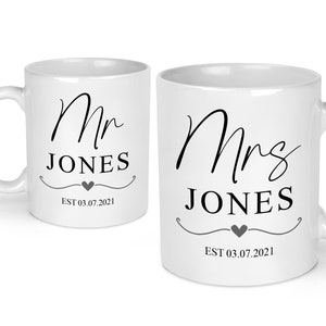 Mr and Mrs Mugs, Personalised Wedding Gift, Custom Anniversary Present, Couples Mugs, Anniversary Gift, Wedding Present, Gift for Couple