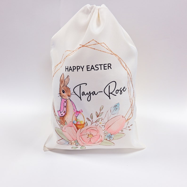 Personalised Easter Bag, Custom Easter Gift, Easter Egg Sack, Easter Bunny Treat Bag, Easter Decoration, Kids Easter Egg Hunt Basket, Rabbit image 5