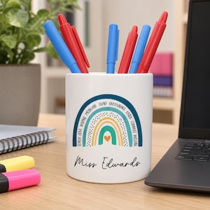 Personalised Teacher Pen Pot, Custom Teacher Pencil Pot, Desk Organiser, Rainbow Desk Tidy, Teacher Thank You Gift, TA Assistant Present
